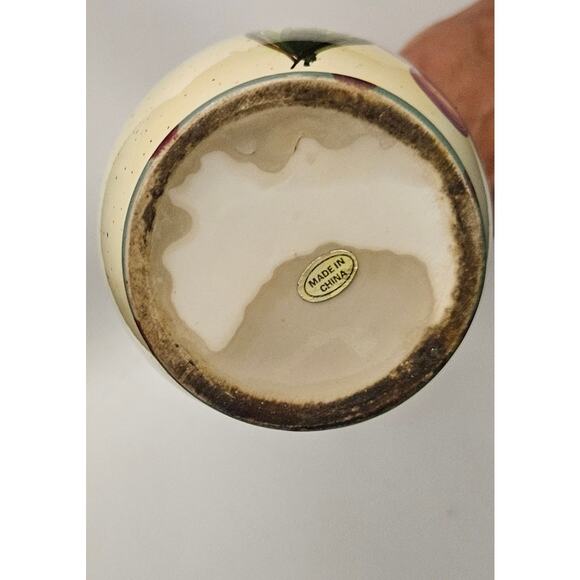 Vintage Style Pottery Vase Bottle 9.5" Hand Painted Fruit Grapes Rooster China - Picture 6 of 6